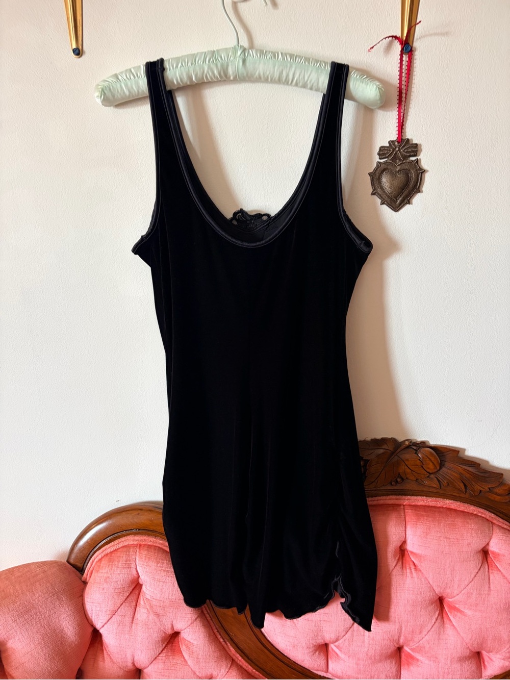 Black Velvet Embroidered Mini Dress - Picture 3 of 5